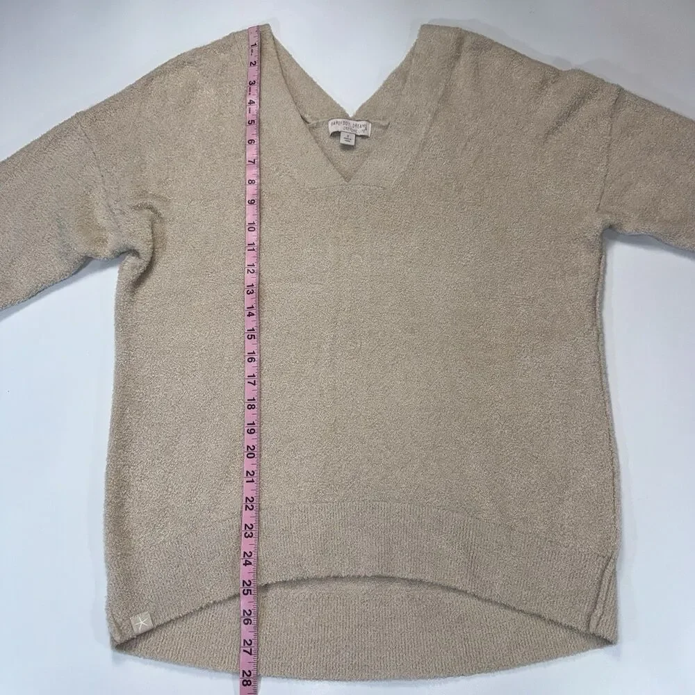 Barefoot Dreams CozyChic Lite V-Neck Seamed Pullover Beige Women Small